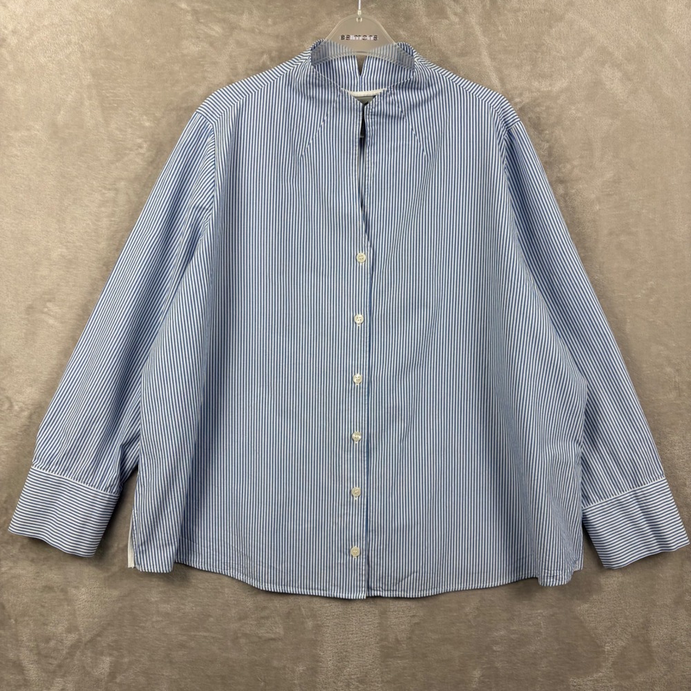 Ulla Popken Von Landen Blue White Striped Goblet Collar Shirt Plus Size 20 22